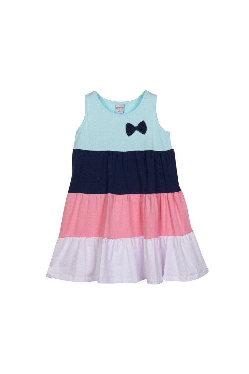 1-4 Years Old Colorful Shirred Sleeveless Dress - Thumbnail