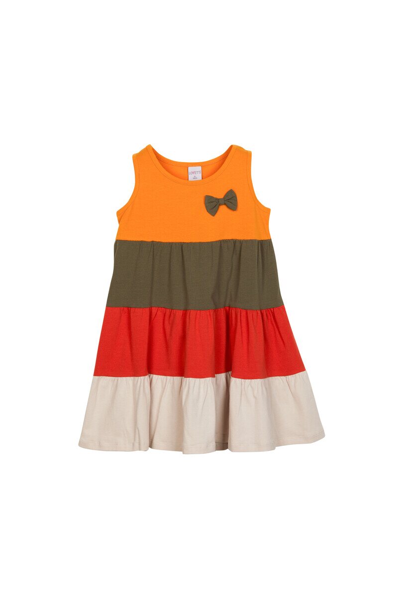 1-4 Years Old Colorful Shirred Sleeveless Dress - Thumbnail