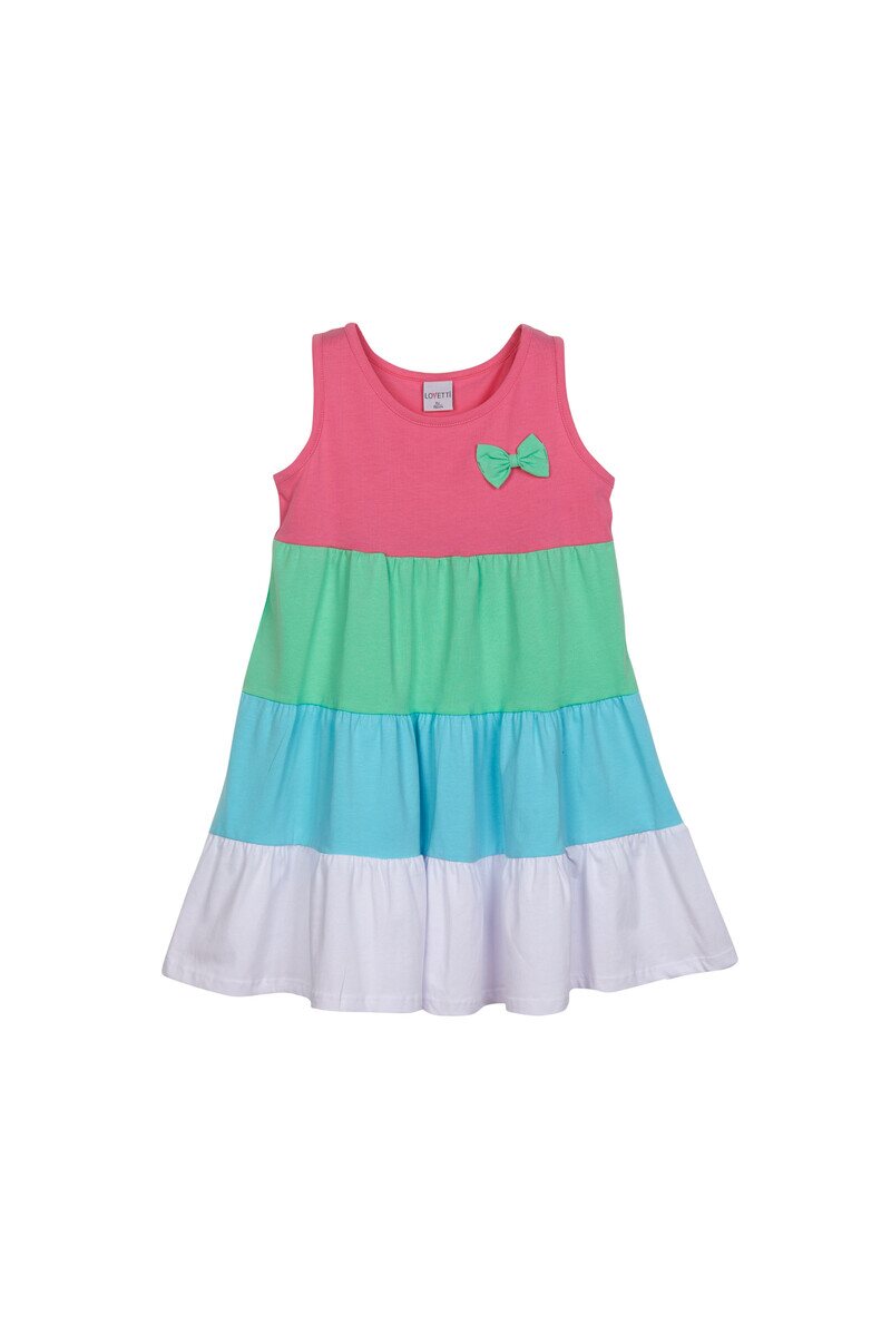 1-4 Years Old Colorful Shirred Sleeveless Dress - Thumbnail