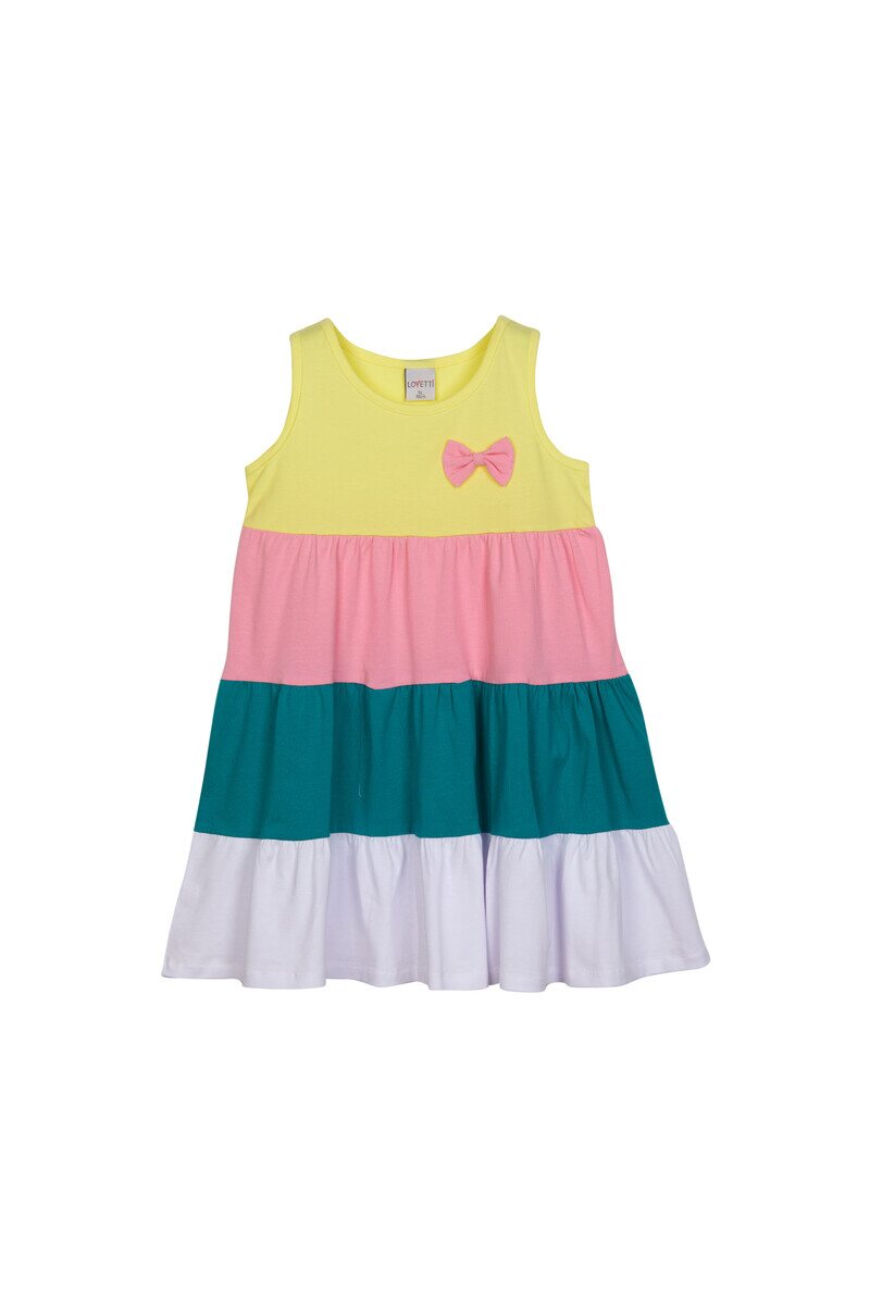 1-4 Years Old Colorful Shirred Sleeveless Dress - Thumbnail