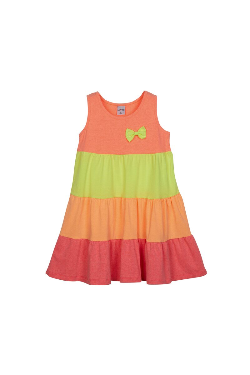 1-4 Years Old Colorful Shirred Sleeveless Dress - Thumbnail