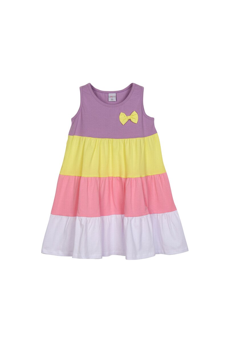 1-4 Years Old Colorful Shirred Sleeveless Dress - Thumbnail