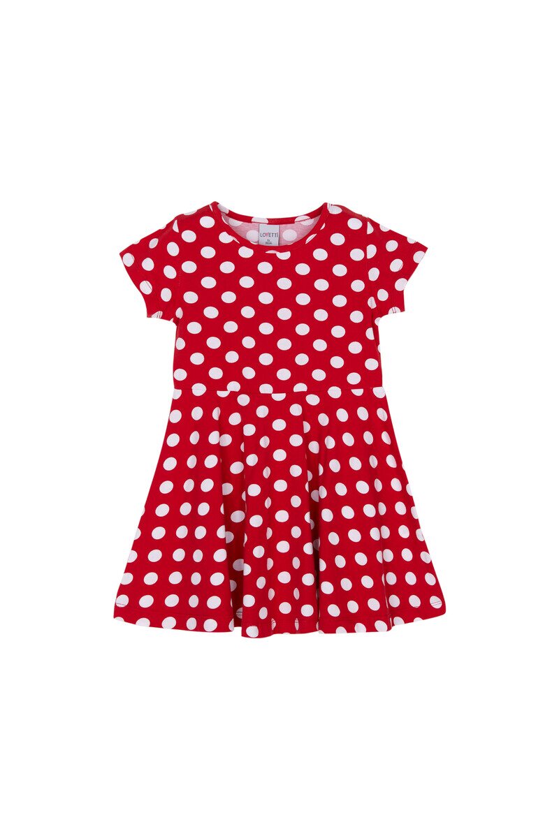 1-4 Years Old Polka-Dot Pattern Short Sleeves Flared Dress - Thumbnail