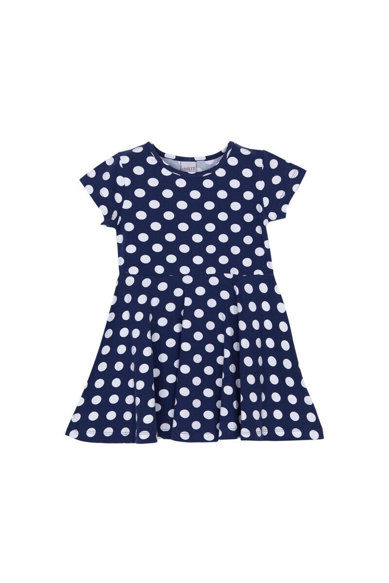 1-4 Years Old Polka-Dot Pattern Short Sleeves Flared Dress - Thumbnail