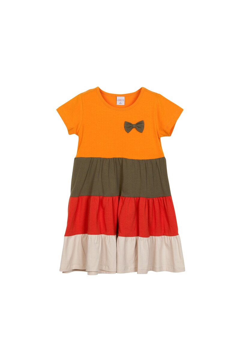 1-4 years old short sleeves colorful layered dress with bow - Thumbnail