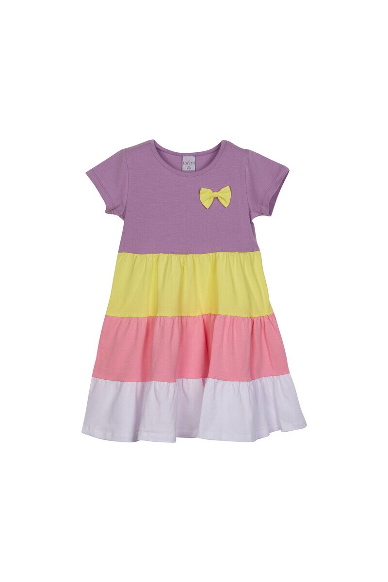 1-4 years old short sleeves colorful layered dress with bow - Thumbnail