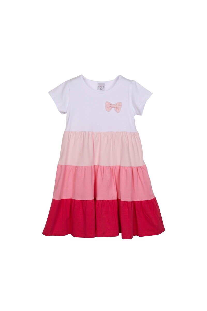 1-4 years old short sleeves colorful layered dress with bow - Thumbnail