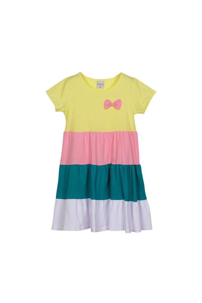 1-4 years old short sleeves colorful layered dress with bow - Thumbnail