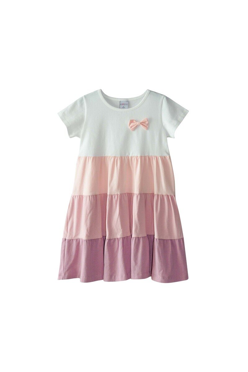 1-4 years old short sleeves colorful layered dress with bow - Thumbnail