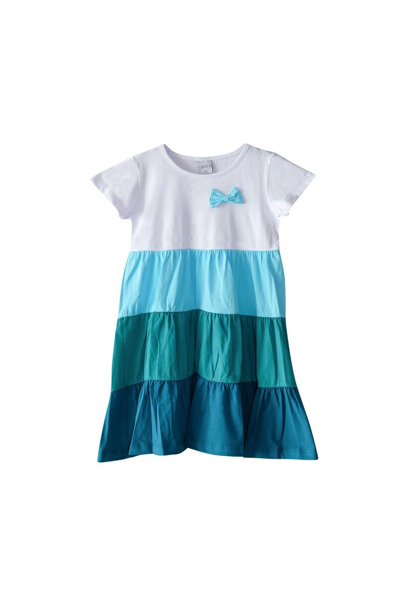 1-4 years old short sleeves colorful layered dress with bow - Thumbnail