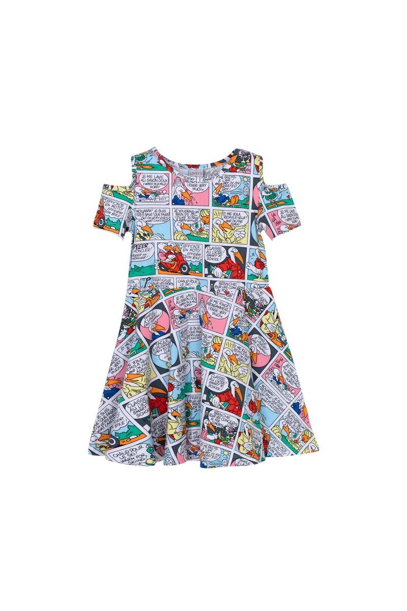 5 8 Years Old Cartoon Network Pattern Half Sleeves Cold Shoulder Dress