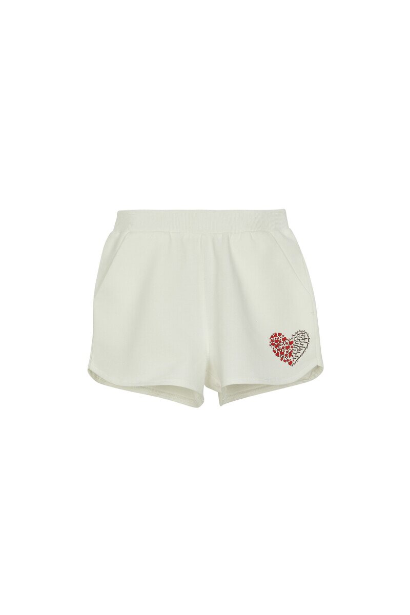 5-8 Years Old Heart Printed -2ply- Shorts With Rib. Belt - Thumbnail