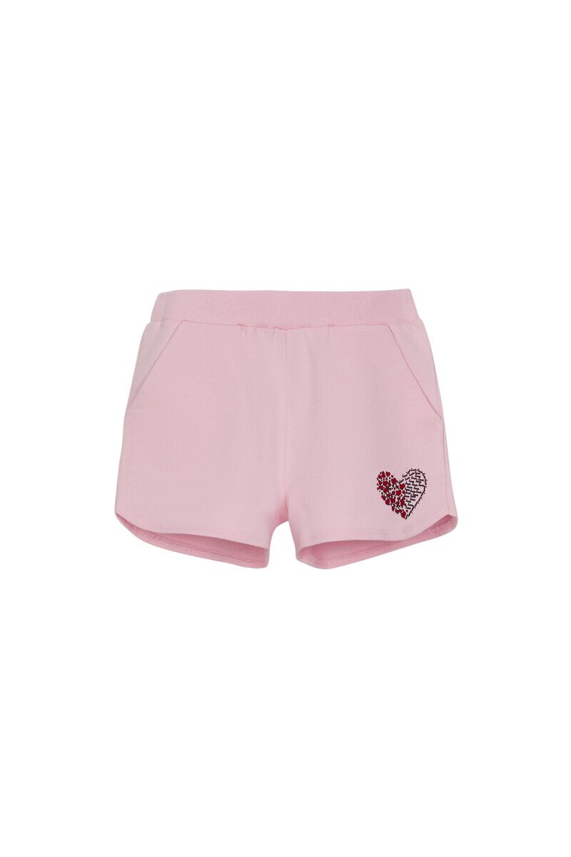 5-8 Years Old Heart Printed -2ply- Shorts With Rib. Belt - Thumbnail