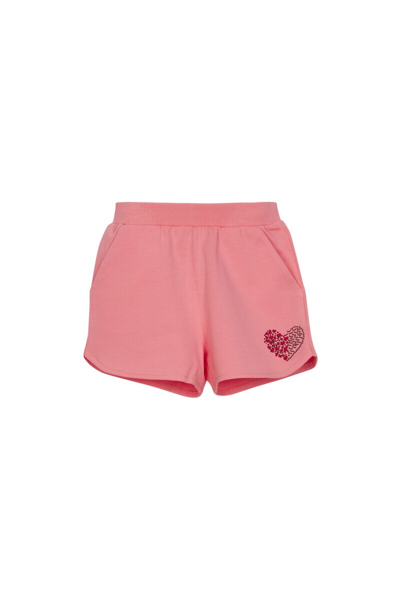 5-8 Years Old Heart Printed -2ply- Shorts With Rib. Belt - Thumbnail