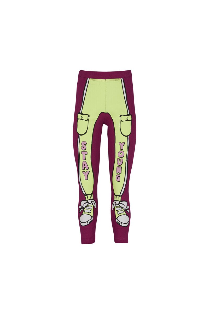 5-8 Years Old Stay Young Printed 40/1 Interlock Legging - Thumbnail