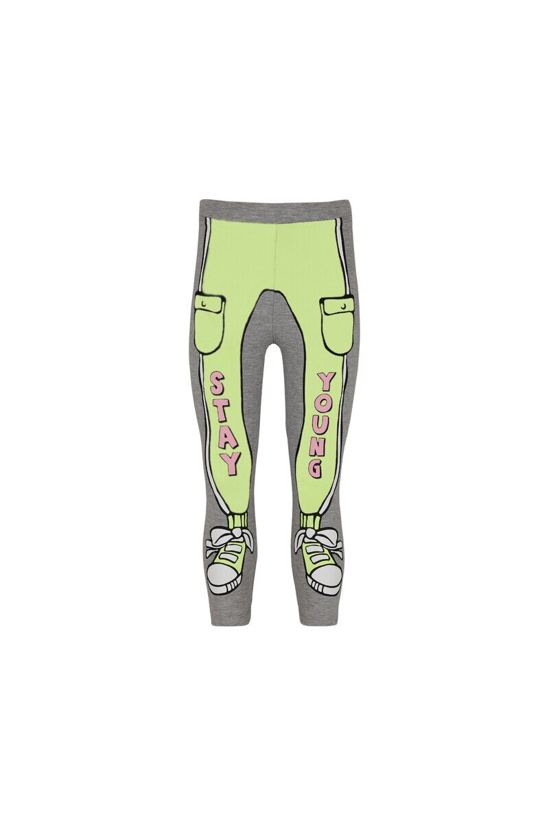 5-8 Years Old Stay Young Printed 40/1 Interlock Legging - Thumbnail