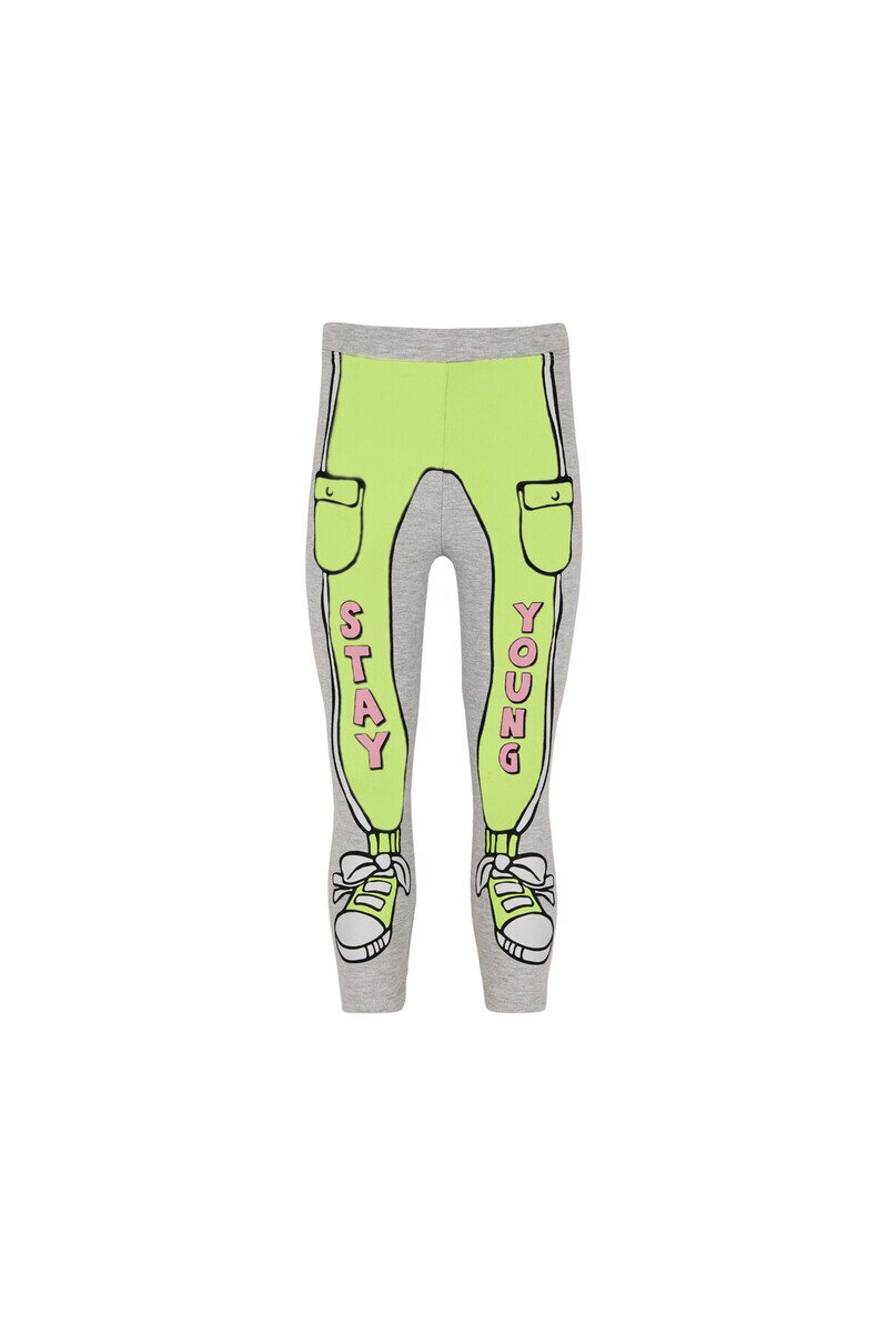 5-8 Years Old Stay Young Printed 40/1 Interlock Legging - Thumbnail