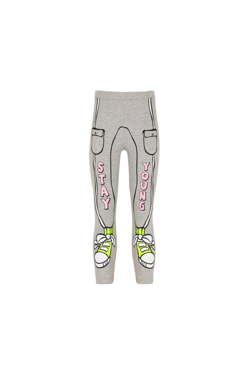 5-8 Years Old Stay Young Printed 40/1 Interlock Legging - Thumbnail