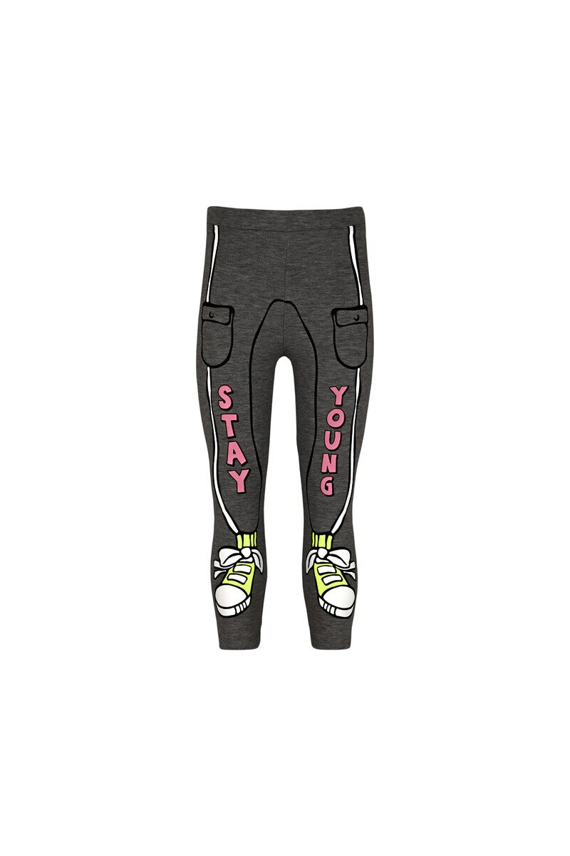 5-8 Years Old Stay Young Printed 40/1 Interlock Legging - Thumbnail