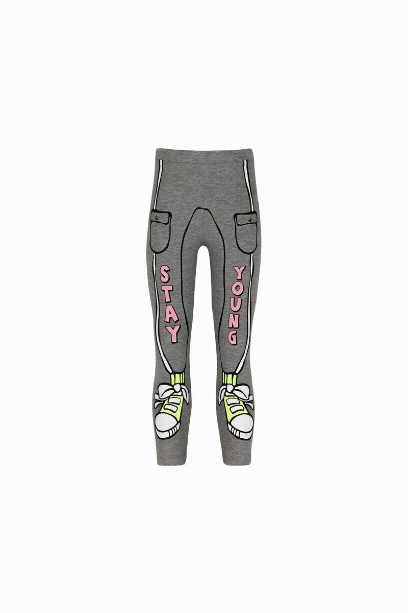 5-8 Years Old Stay Young Printed 40/1 Interlock Legging - Thumbnail