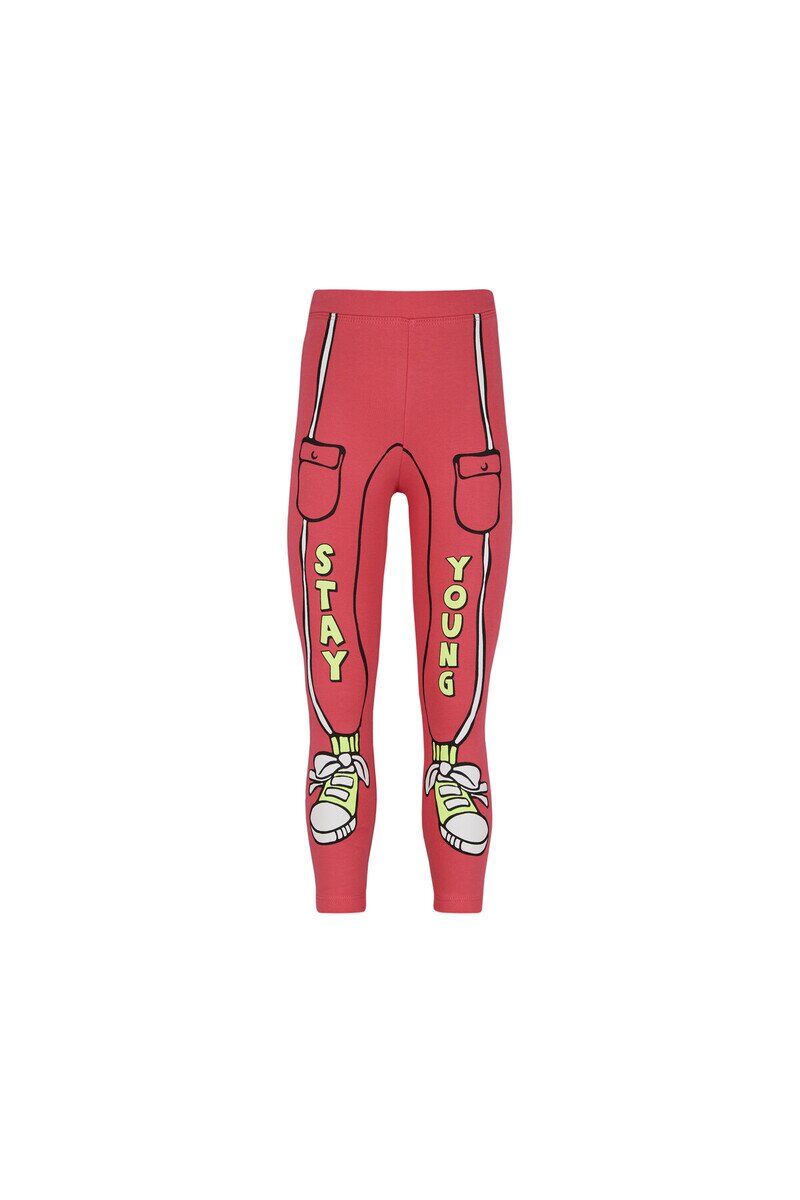 5-8 Years Old Stay Young Printed 40/1 Interlock Legging - Thumbnail