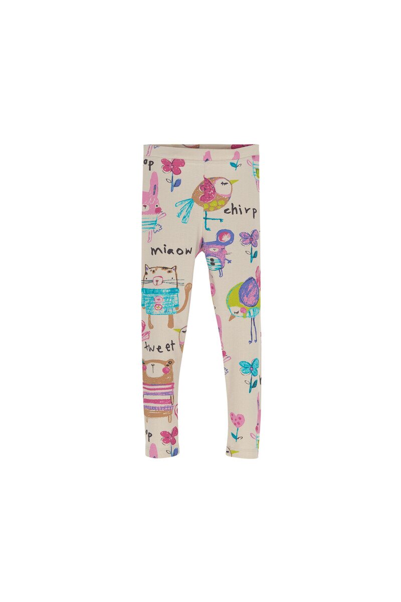 9-12 Years Old Chirping Animals Pattern Legging - Thumbnail