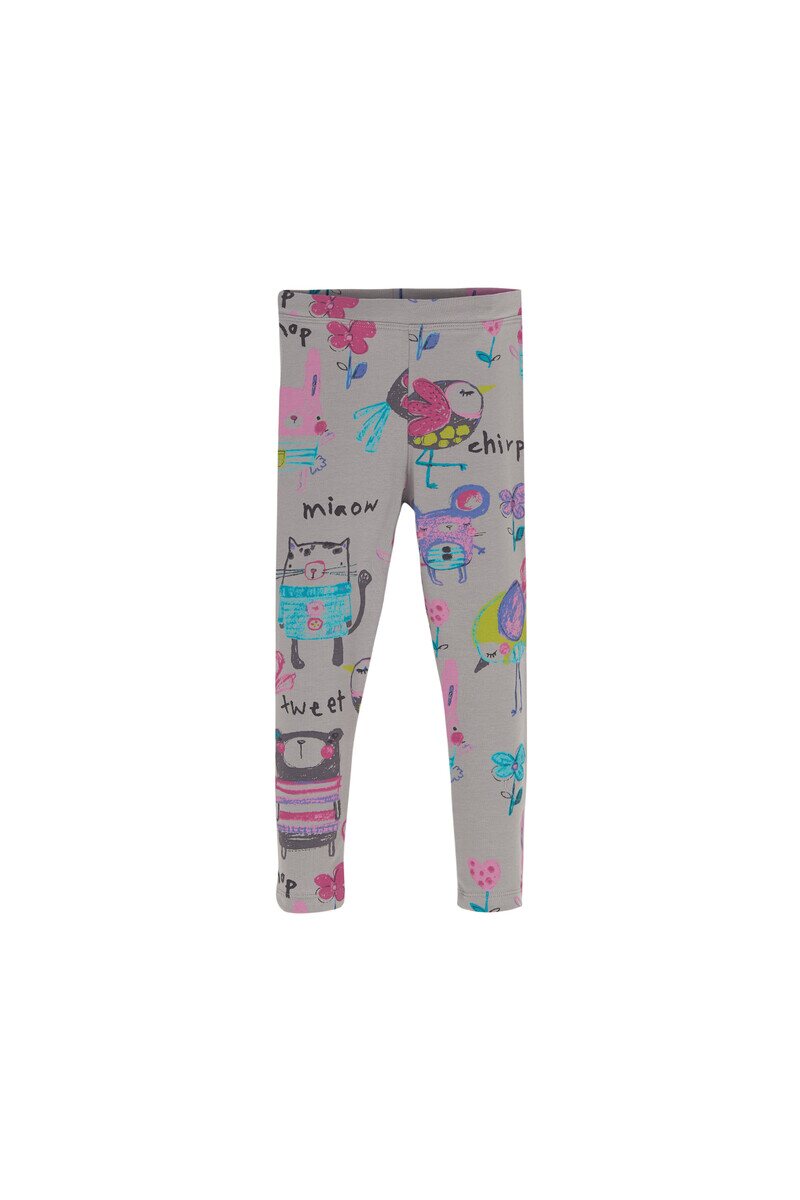 9-12 Years Old Chirping Animals Pattern Legging - Thumbnail